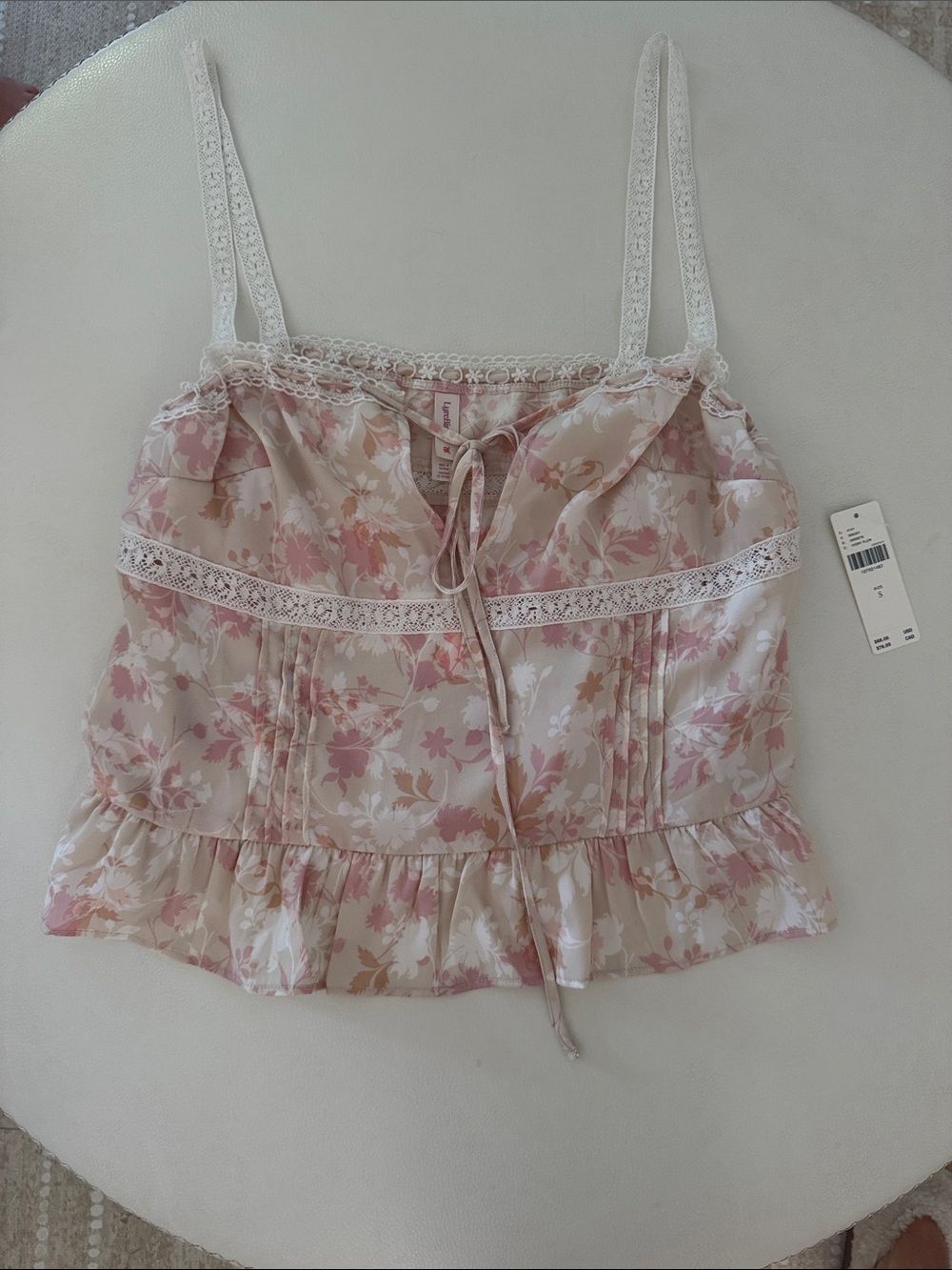 Anthropologie lyrebird Floral Lace-Trim Cami Tank Top - Pink nwt small